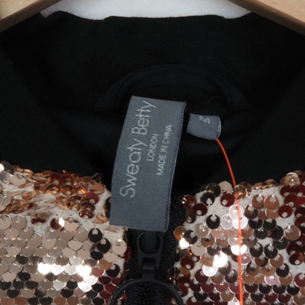 Womens Sequin Bomber Jacket Medium Rose Gold Bachelorette Festival Glam NWT - Picture 2 of 10